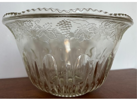 Large Antique Glass Bowl Nob Ridge Rim Grapes And Leaves Design Floral 12' Across X 8' Tall