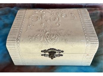 Antique Ivory Celluloid Photo Keepsake Box 7'X 5' X 3' Yellow Satin Lining
