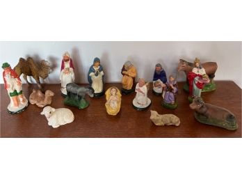 Miscellaneous LOT (16) Nativity Figures Mary Joseph Jesus Wise Men Shepherd Animals Italy Plaster