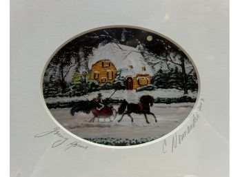 Charming Cheryl Normandie Connecticut 'Coming Home' Holiday Art Signed Numbered Original Print Framed