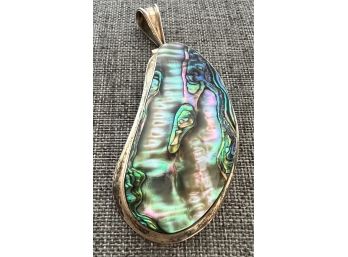 Knockout Large .925 Sterling Silver Mexico Abalone Pendant 3' With Clasp