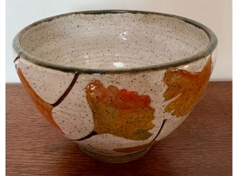 Artisan Pottery Bowl Floating Autumn Leaves Unmarked 6' Across X 4.5' Tall