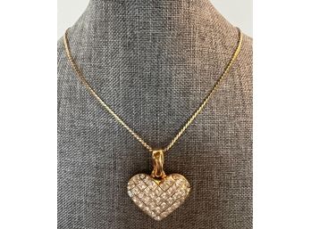 Large Faux Diamond Heart (1.5') Pendant With Gold Chain 24'