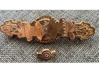 Edwardian Bar Pin Brooch (REPAIR) Puffed Gold 2' Unmarked 9.53 Gram Weight