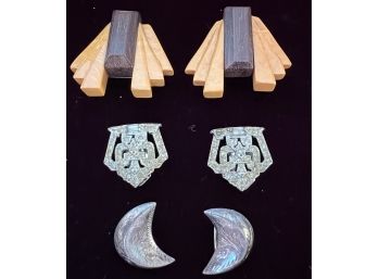 LOT Three (3) Pairs Vintage Shoe Clips .925 Silver Crescent Moon Clips - Rhinestone - Wood -Art Deco