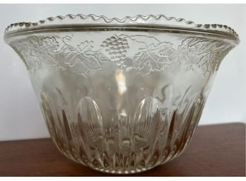 Large Antique Glass Bowl Nob Ridge Rim Grapes And Leaves Design Floral 12' Across X 8' Tall