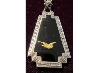 Antique Victorian Black Onyx & Sterling Silver Mourning Love Pendant Gold Bird R&G Co. Ripley And Gowan 1874