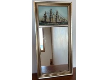 Decorative Reverse Glass Clipper Ship Narrow Hall Mirror 18.5' Tall X 9.25' Across