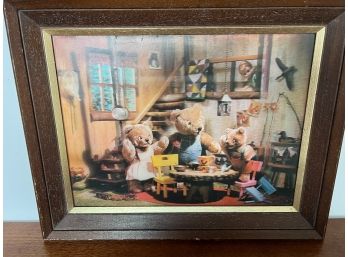 RARE Vintage 3D Lenticular Goldilocks & 3 Bears Framed Picture Unique 19' X 15' With Frame
