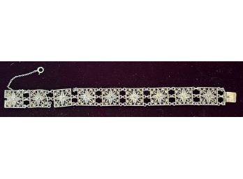 800 Silver Antique Filigree Panel Link Bracelet 8' (small Repair) 14.72 Grams