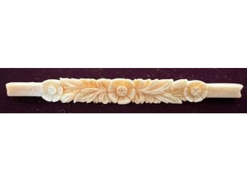 Victorian Carved Floral Vintage Bar Pin Brooch 3.25' In Length