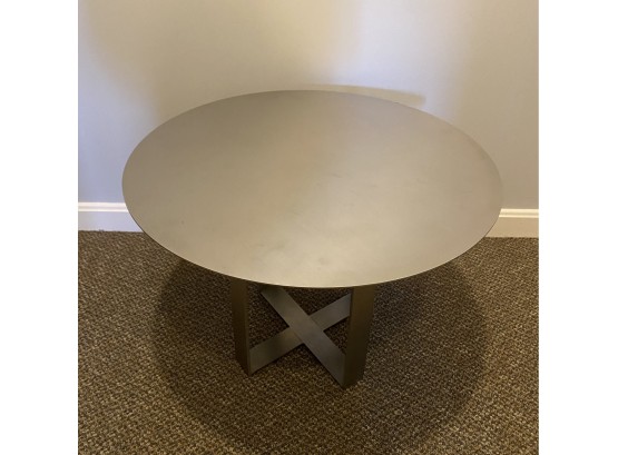 Heavy Industrial Round Brushed Silver Colored Table - #35
