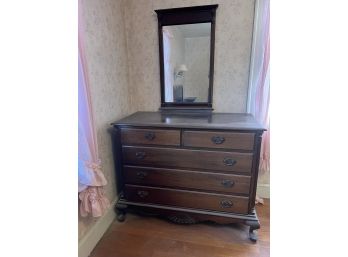 Mahogany Carved Chest 2 Over 3 Drawers W/ Mirror