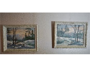 Pair Of Winter Scene Paintings 18 X 15