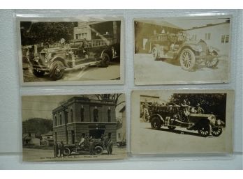 Lot Of 4 Early 1900's RPPC Fire Trucks, Winstead, CT, USQMS Army, Halifax, PA