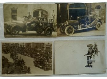 Lot Of 4 Early 1900's RPPC Fire Trucks, Mexico City, Reading, PA, MT Pleasant PA, Mankato Minnesota