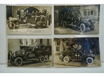 Lot Of 4 Early 1900's RPPC Fire Trucks, Providence, RI, Greenfield, MA (unused)