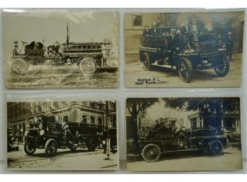 Lot Of 4 Early 1900's RPPC Fire Trucks, Knox Automobile Co., West Haven, CT.