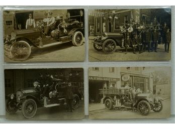 Lot Of 4 Early 1900's RPPC Fire Trucks, Des Moines, Clarinda, IA,