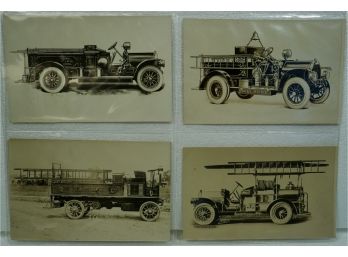Lot Of 4 Early 1900's RPPC Fire Trucks, Knox Automobile Co. Stock Photos