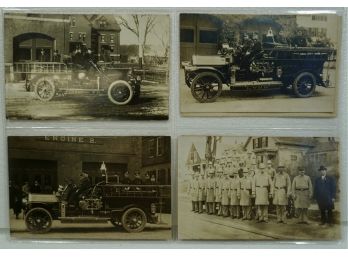 Lot Of 4 Early 1900's RPPC Fire Trucks, Lynn, Hopedale, Everett, MA