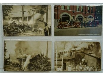 Lot Of 4 Early 1900's RPPC Fire Trucks, Warren, OH, Michigan