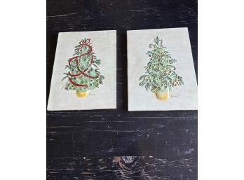 Lot Of 2 Ceramic All Plaques Blum Christmas Trees