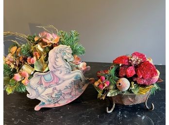Lot Of 2 Rocking Horse & Apple Centerpieces