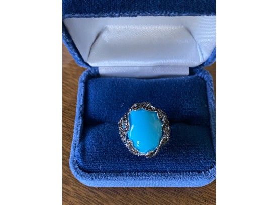14K White Gold Turquoise And Gemstone Cocktail Ring - 19