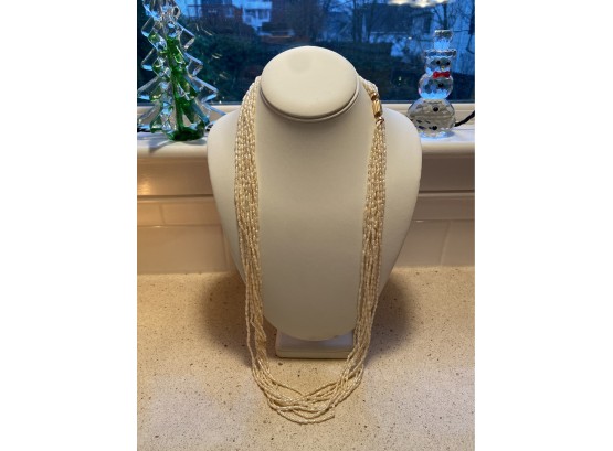 Long Fresh Water Pearl Multi Strand Necklace With 14k Yellow Gold Decorative Clasp - 25
