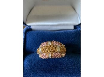 14K Yellow Gold Diamond Pink Sapphire And Orange Tourmaline Gemstone Ring-17