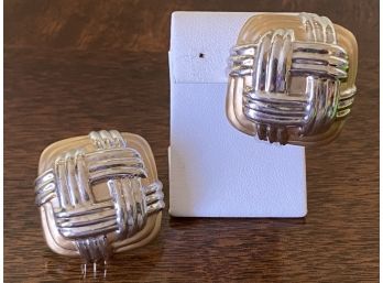 14k Yellow And White Gold Basket Weave Earrings With French Clip - 6