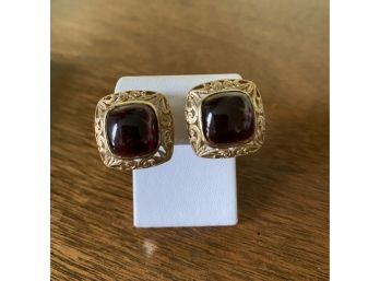 14K Yellow Gold And Large Garnet Earrings Made In Italy-21
