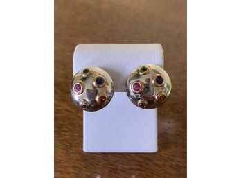 14k White And Yellow Gold Multi-Colored Gemstone Dome Earrings-18