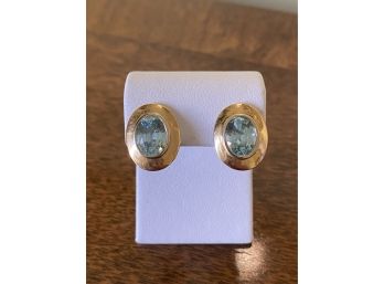14 Yellow Gold Blue Topaz Earrings With French Clips -8