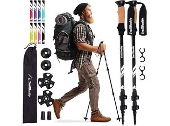 #30 TrailBuddy Trekking Poles - Lightweight, Collapsible Hiking Poles For Backpacking Gear Pair Of 2 Black