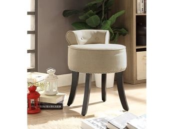 #158 Inspired Home Taylor Linen Contemporary Nail Head Trim Rolled Back Vanity Stool Beige