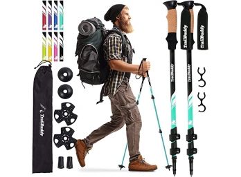 #163 TrailBuddy Trekking Poles - Lightweight, Collapsible Hiking Poles For Backpacking Gear Pair Of 2 Aqua Sky