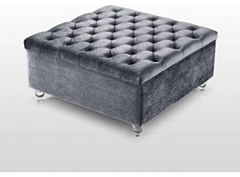 #143 Inspired Home Raphael Velvet Modern Contemporary Oversized Button Tufted Cocktail Square Grey