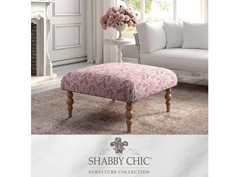 #180 Shabby Chic Parris Linen Printed Square Upholstered Cocktail Ottoman (Paisley Red)