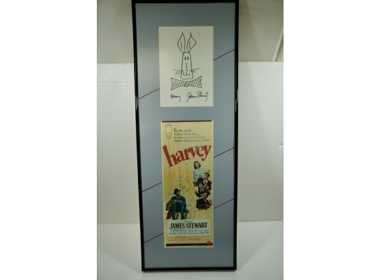 Original Hand Drawn And Signed 'Harvey' Cartoon By James Stewart With Poster