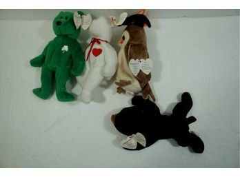Rare- Set Of 4 Ty Beanie Babies Including  Erin, Valentino, Wise , Blackie
