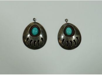 Native American Bear Claw Turquoise Sterling Earrings Marked 'k'