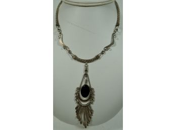 Unmarked Silver & Onyx Necklace 16''