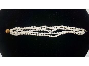 5 Strand Pearl Bracelet , 585 Clasp, JKa Kohle Company Of Pforzheim Germany, 7'