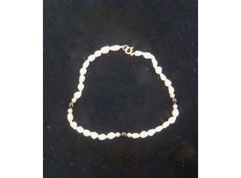 14k Onyx & Pearl Bracelet 7''