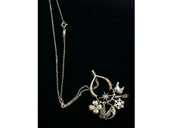 Sterling 16' Chain With Franklin Mint (FM-79) Wishbone Pendant With Seven Days Of Wishes Charms