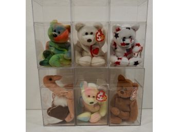 Lot Of 6 Rare Ty Beanie Babies In Display Cases Including Velentino