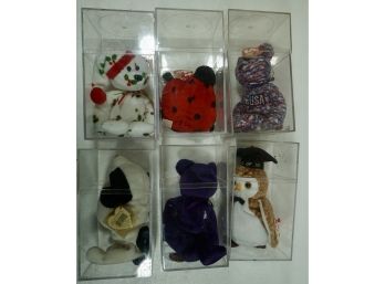Lot Of 6 Rare Ty Beanie Babies In Display Cases