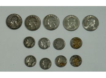 Lot Of U S Silver Coins - 5 X Quarters - 8 X Dimes